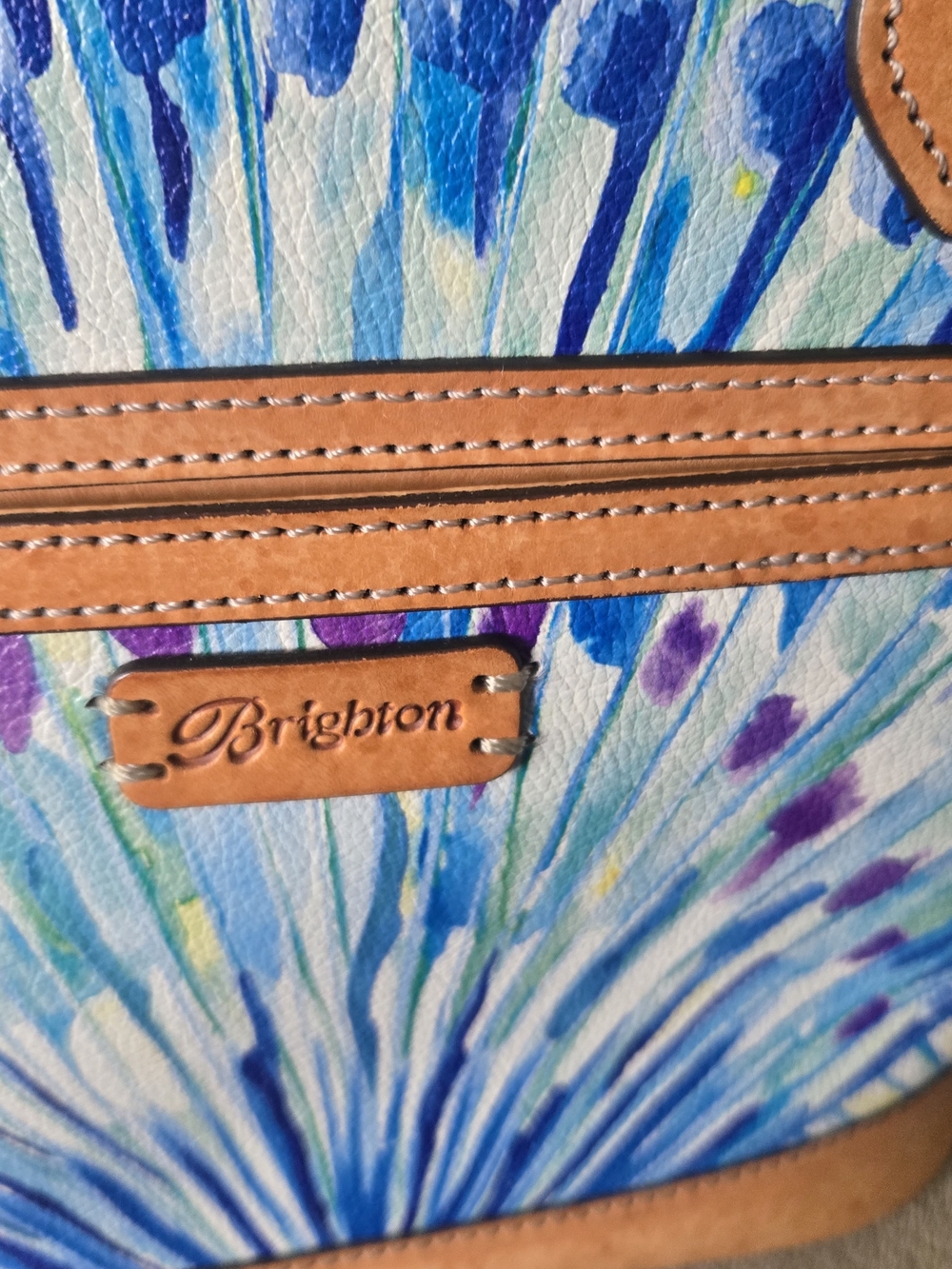 Brighton Blue and Tan Floral Burst Canvas Tote - Picture 2 of 13